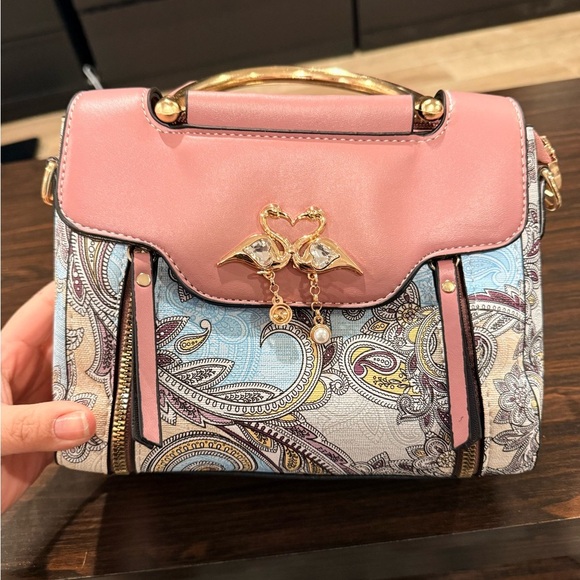 Handbags - Chic Paisley Mini Bag in Pink and Blue
